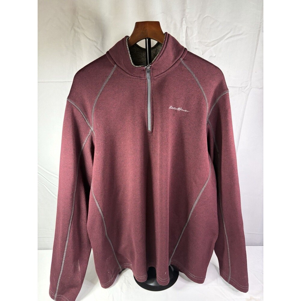 Eddie Bauer Men's Maroon/Gray 1/4 Zip Performance Pullover Size 2XL Very nice